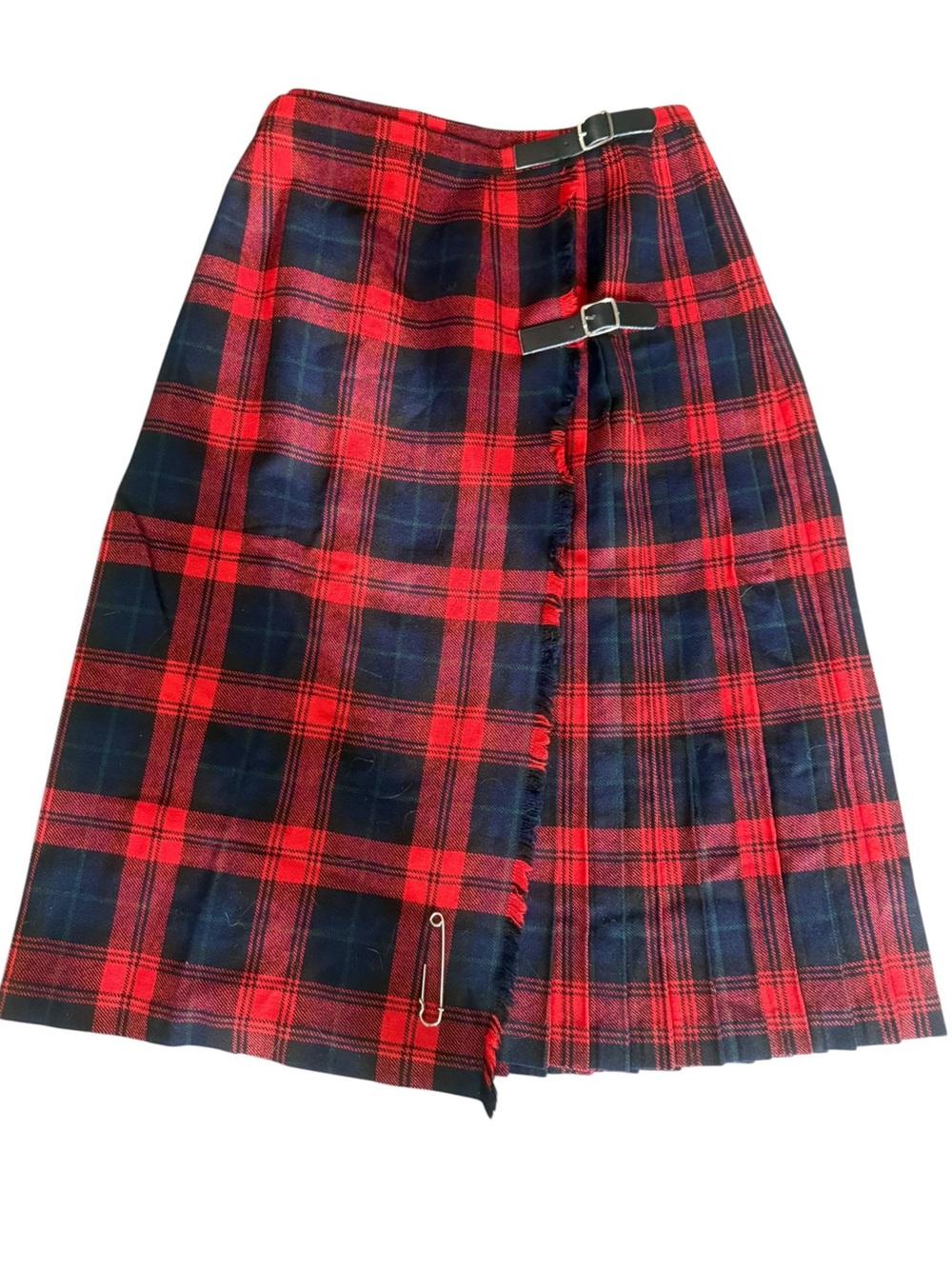 Vintage British Wool Tartan Pleated Kilt Skirt Buckle Punk Safety Pin Heritage S